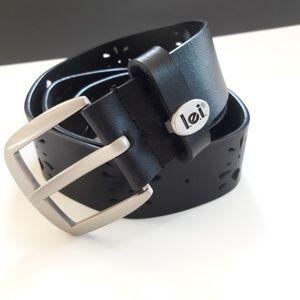 Lei Leather Belt Square Antique Silver Buckle Laser Cutout Detail M